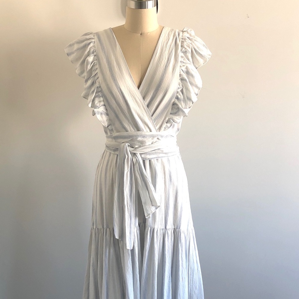 Rebecca Taylor Stripe Ruffle Midi Dress